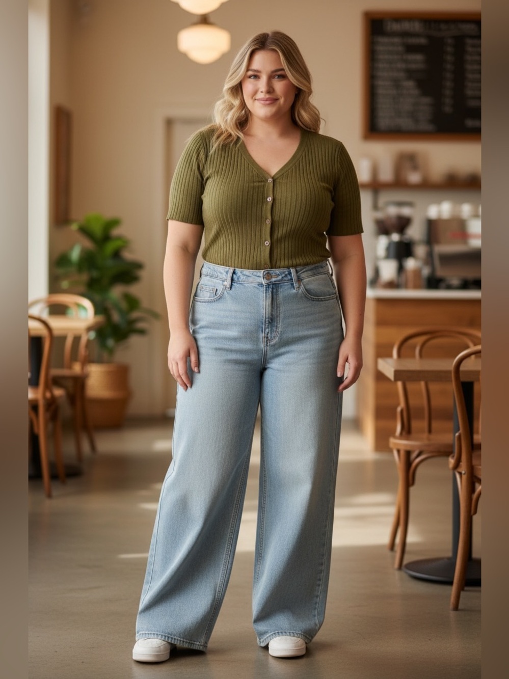 Oneso Mid Rise Light Blue Wash Wide Leg Jeans Size 18W NWT